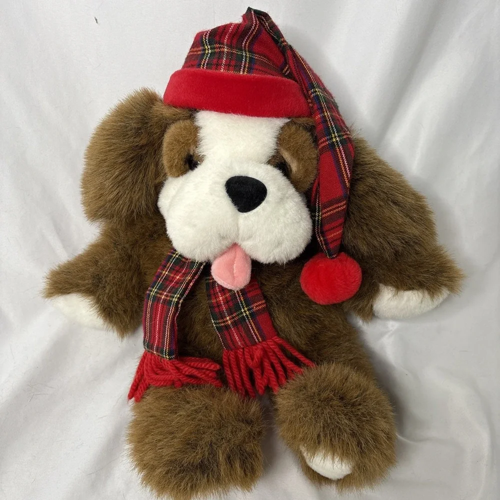 Vtg Commonwealth Digby & Dexter‎ Dog Plush Christmas Plaid Hat 20